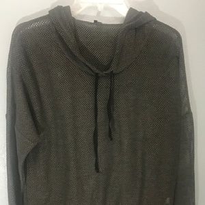 MAURICES Womens Pullover Gark Gray Mesh Hooded Swe